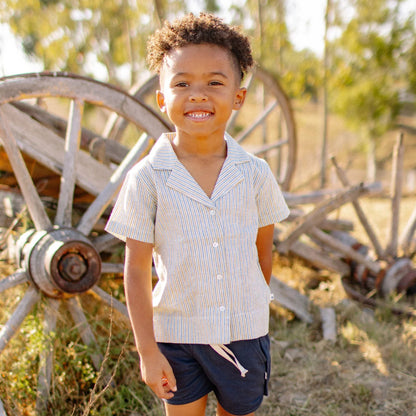 Kids Organic Dylan Camp Shirt - Driftwood Stripe