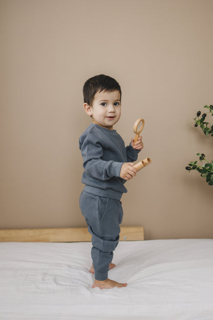 Organic Waffle Knit Baby & Toddler Top - Charcoal