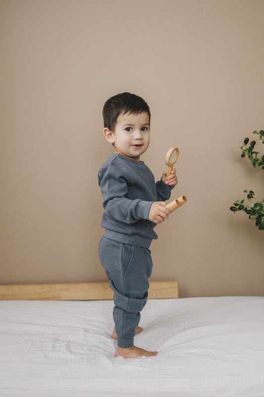 Organic Waffle Knit Baby & Toddler Top - Charcoal