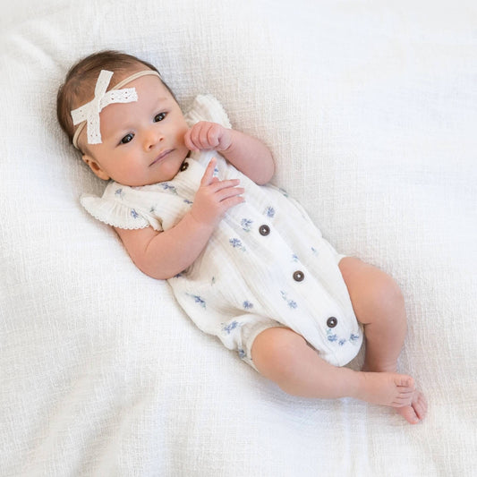 Coco Organic Baby Bubble Romper - Elena Floral/Lilla