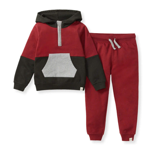 Color Blocked Baby & Toddler Sweatshirt Set - Brick