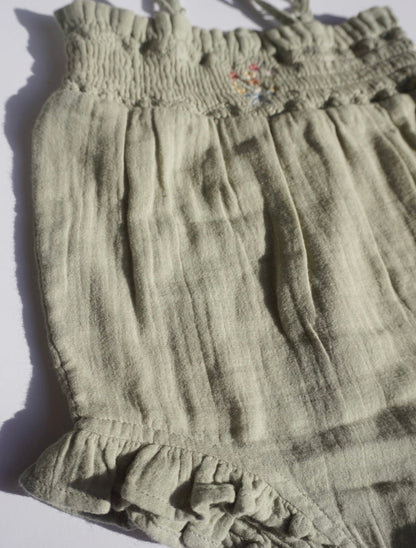 Gabrielle Organic Muslin Bouquet Toddler Romper - Sage