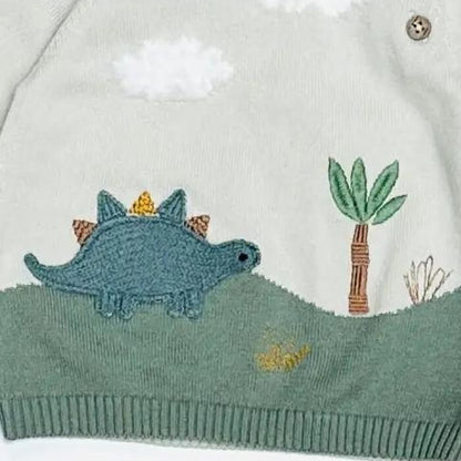 Dino Applique Button Baby Pullover Organic Sweater