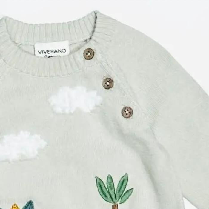 Dino Applique Button Baby Pullover Organic Sweater