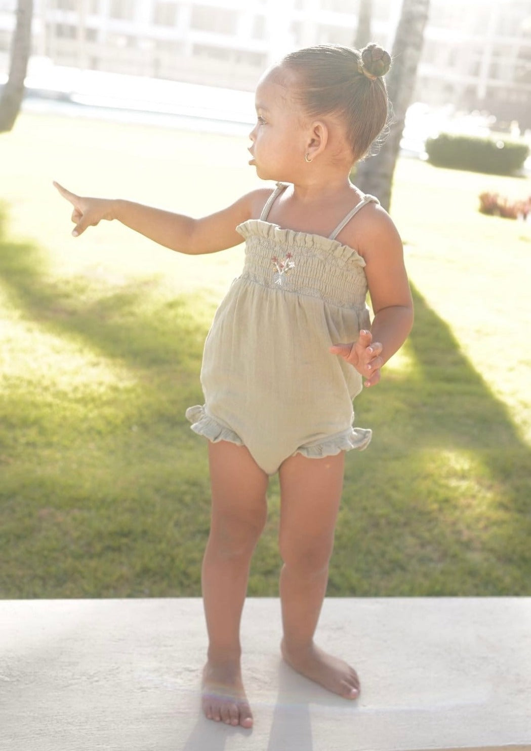 Gabrielle Organic Muslin Bouquet Toddler Romper - Sage