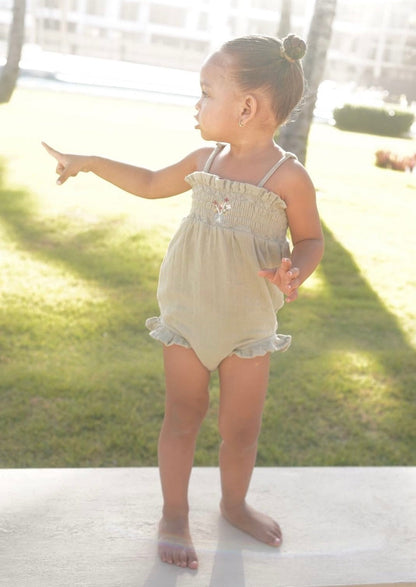 Gabrielle Organic Muslin Bouquet Toddler Romper - Sage