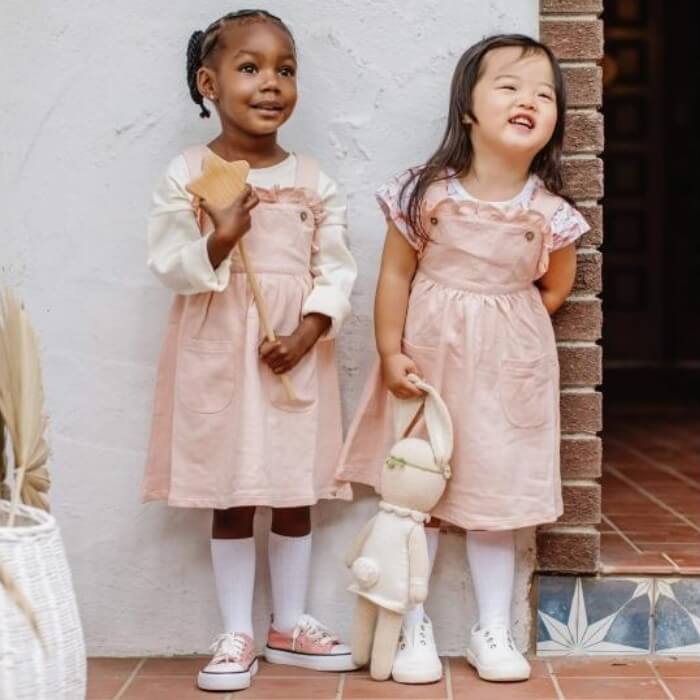 French Terry Organic Adjustable Toddler Pocket Dress - Pink Sand