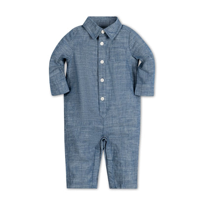 Organic Baby Boy Chambray Button Front Romper