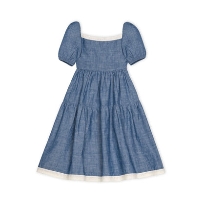 Girls Crochet Trim Organic Chambray Dress