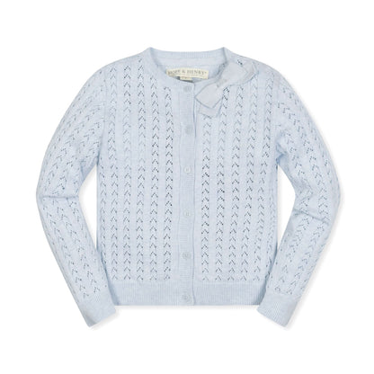 Girls Organic Pointelle Bow Cardigan - Light Blue