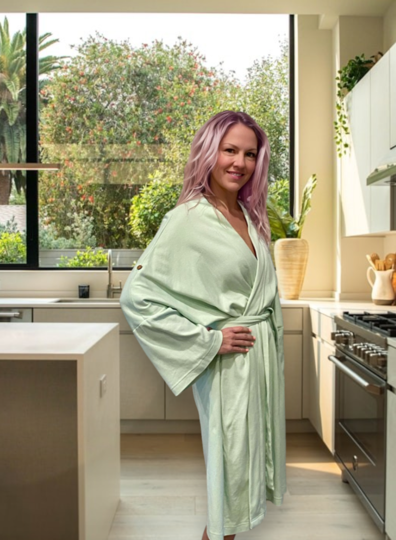 Women's Organic Robe - Solid Desert Green