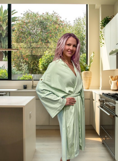 Women's Organic Robe - Solid Desert Green