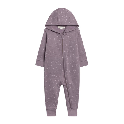 Greer Organic Fleece Hooded Baby Zip Romper - Starlight Fog
