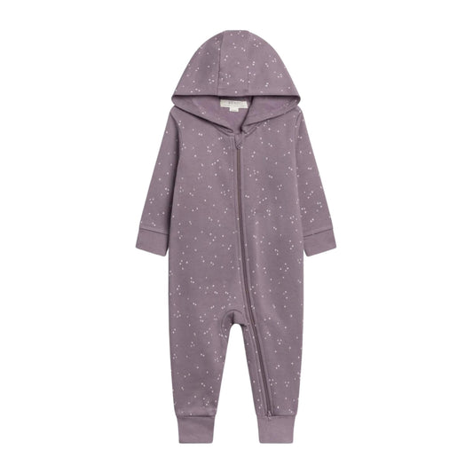 Greer Organic Fleece Hooded Baby Zip Romper - Starlight Fog