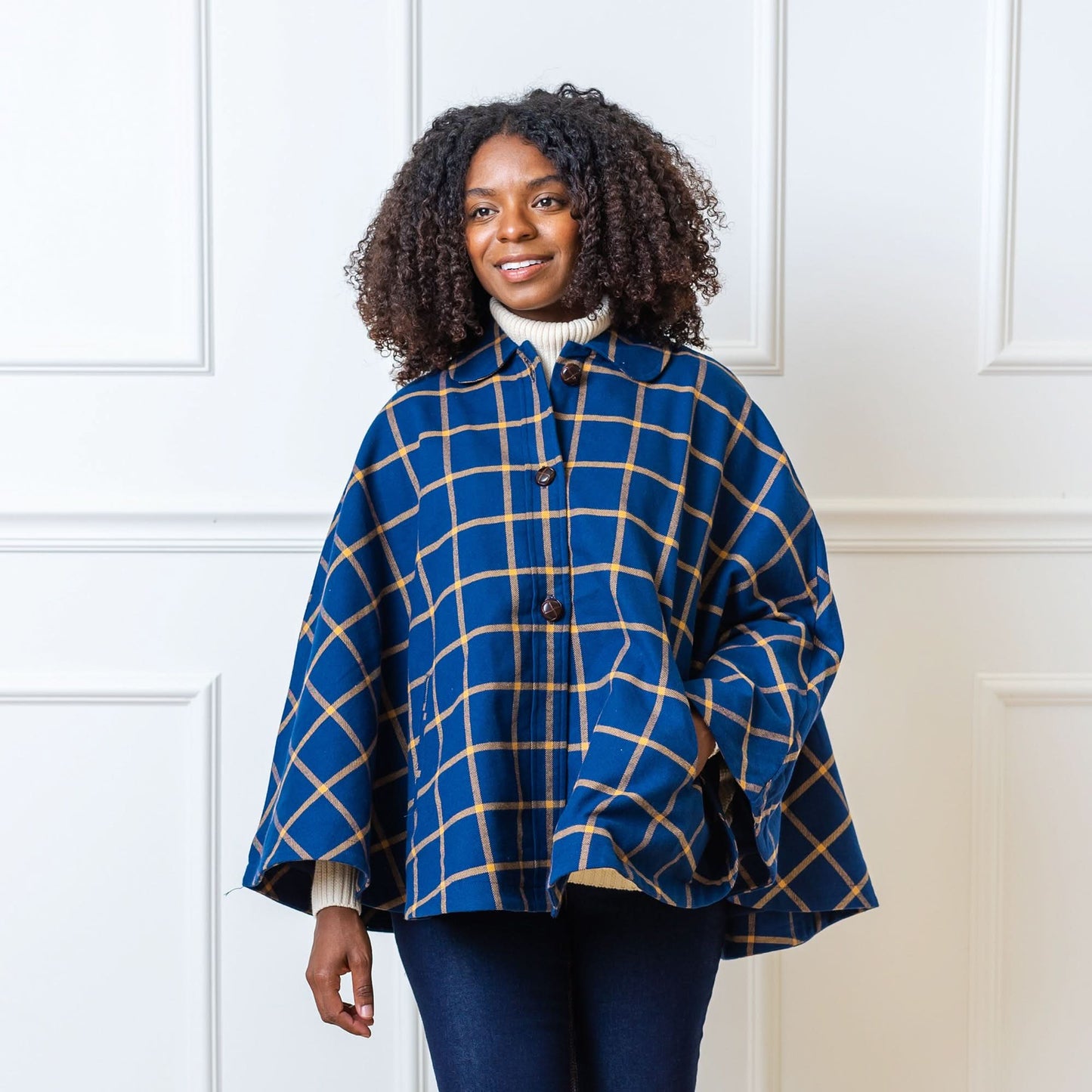 Women's Woven Cape with Button Front