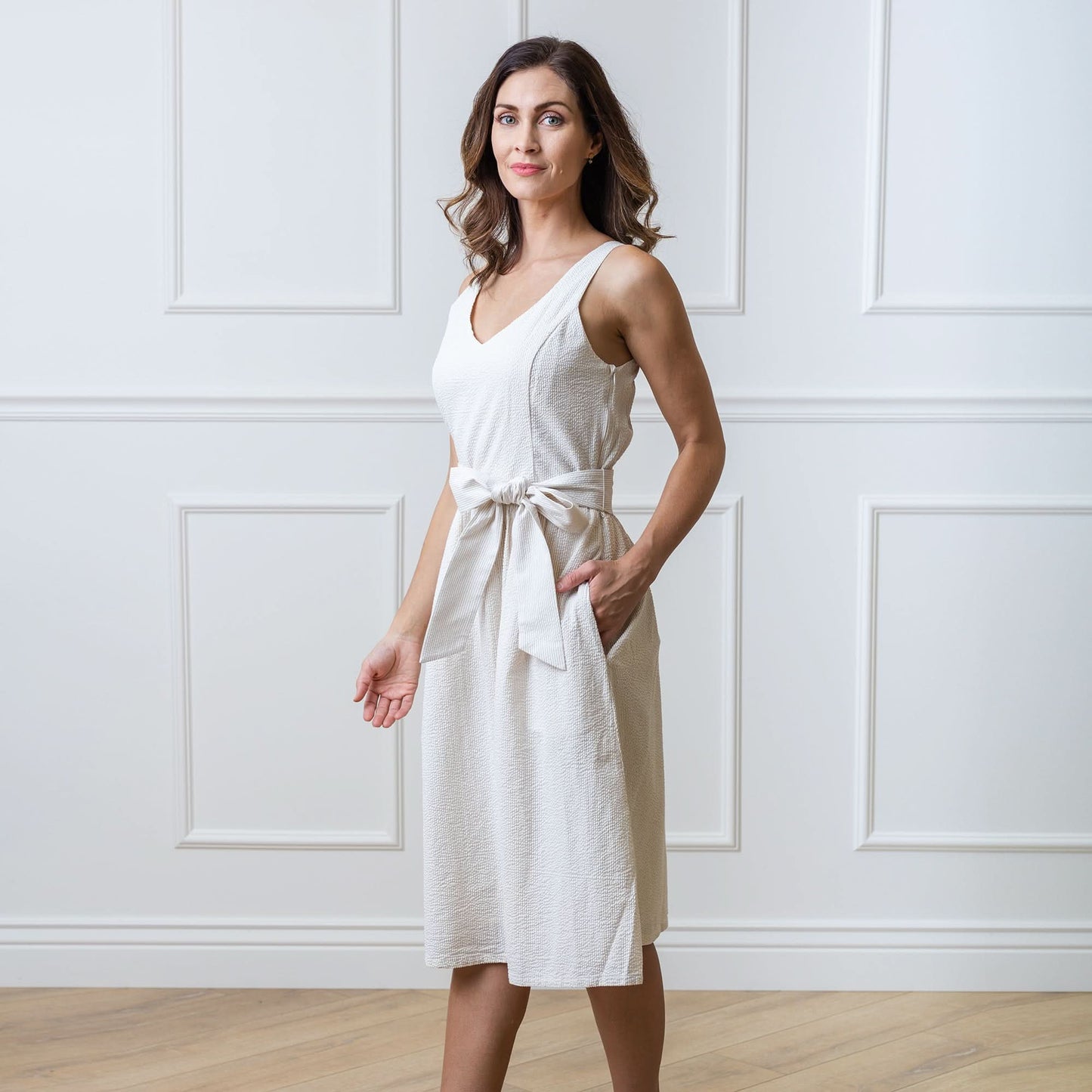 Women's A-Line Organic Dress with Sash Taupe