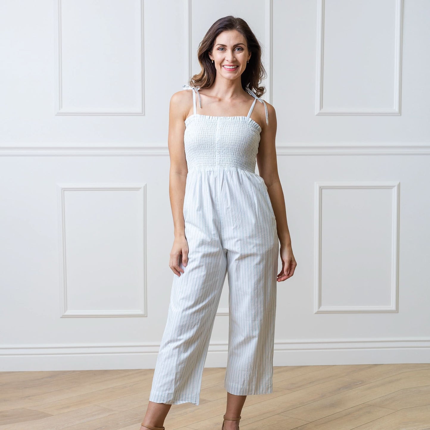 Women's Organic Smocked Button Front Jumpsuit