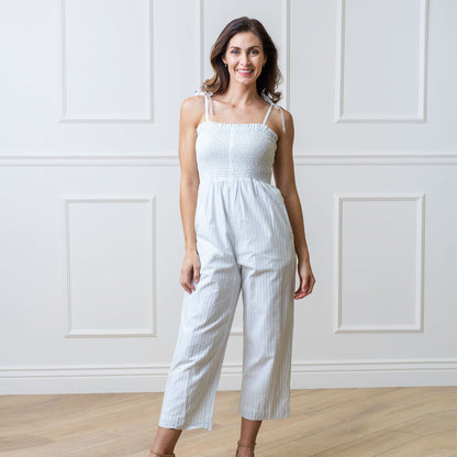 Women's Organic Smocked Button Front Jumpsuit
