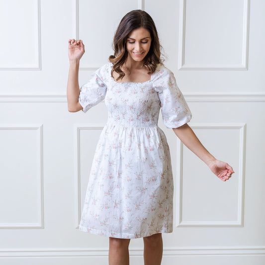 Women's Smocked Bubble Sleeve Organic Dress