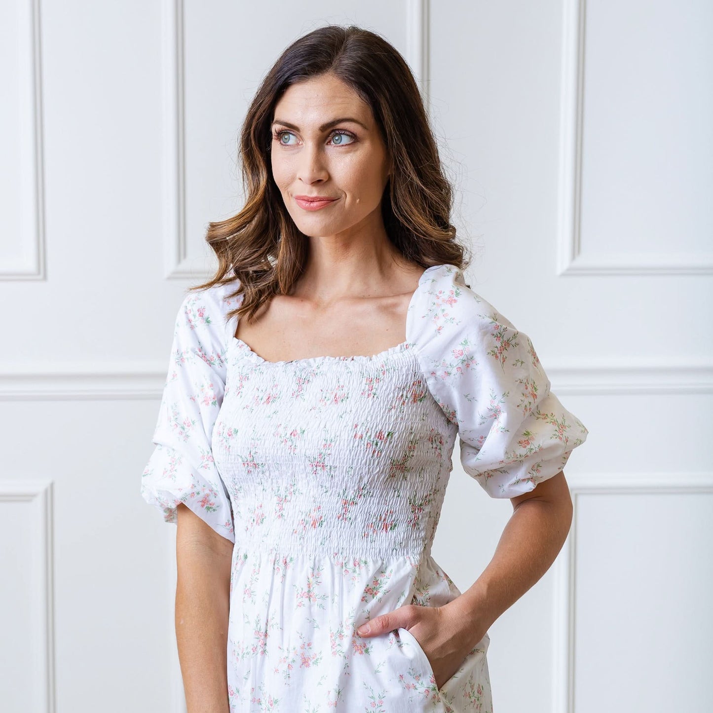 Women's Smocked Bubble Sleeve Organic Dress