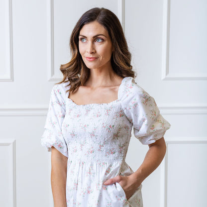 Women's Smocked Bubble Sleeve Organic Dress