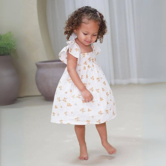 Haven Organic Baby / Toddler Floral Dress - Ecru Skirt Twirl Detail