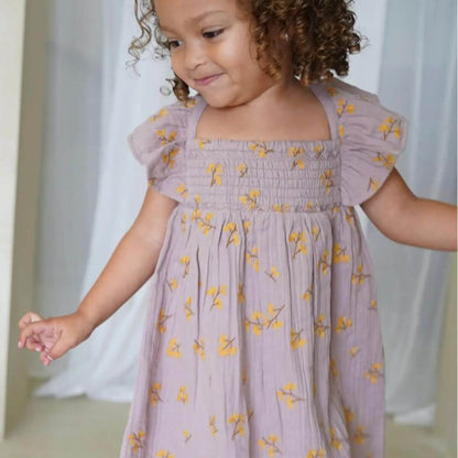 Haven Toddler Organic Floral Dress - Lavender front view on model 