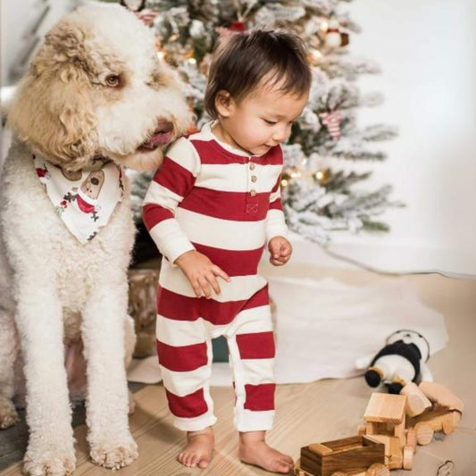 Holiday Striped Organic Henley Baby Romper