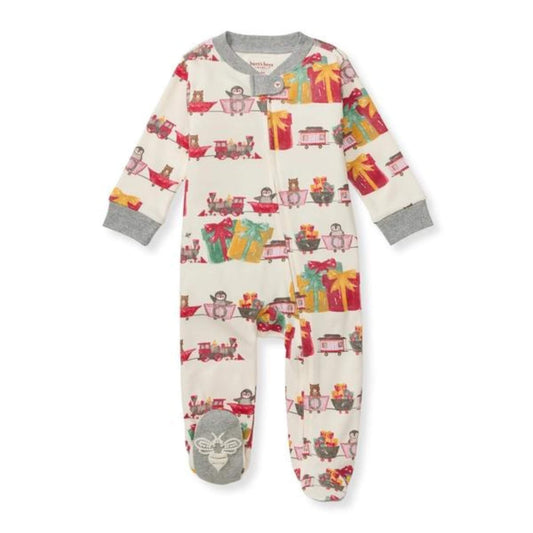 Holiday Toy Train Organic Baby Footed Zip Sleeper