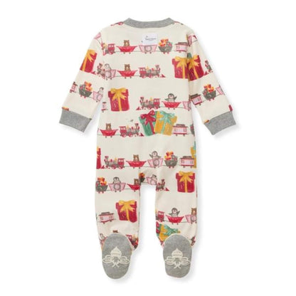Holiday Toy Train Organic Baby Footed Zip Sleeper