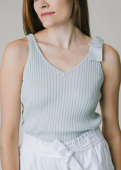 Women's V-Neck Rib Knit Tank with Bow