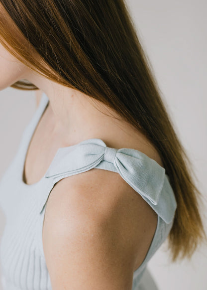 Women's V-Neck Rib Knit Tank with Bow