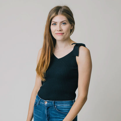 Women's V-Neck Rib Knit Tank with Bow