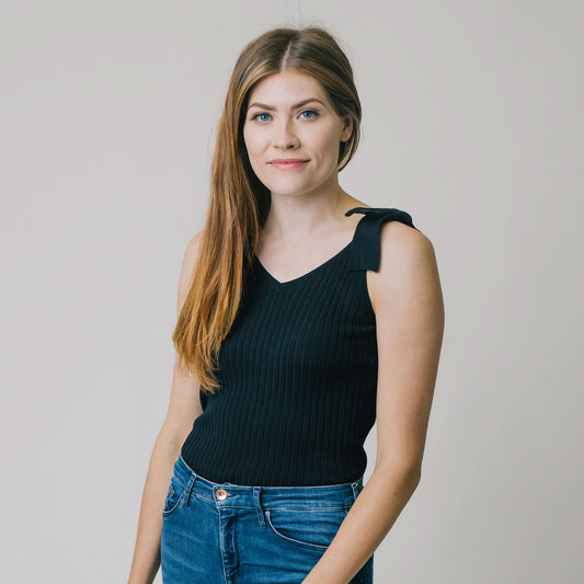 Women's V-Neck Rib Knit Tank with Bow