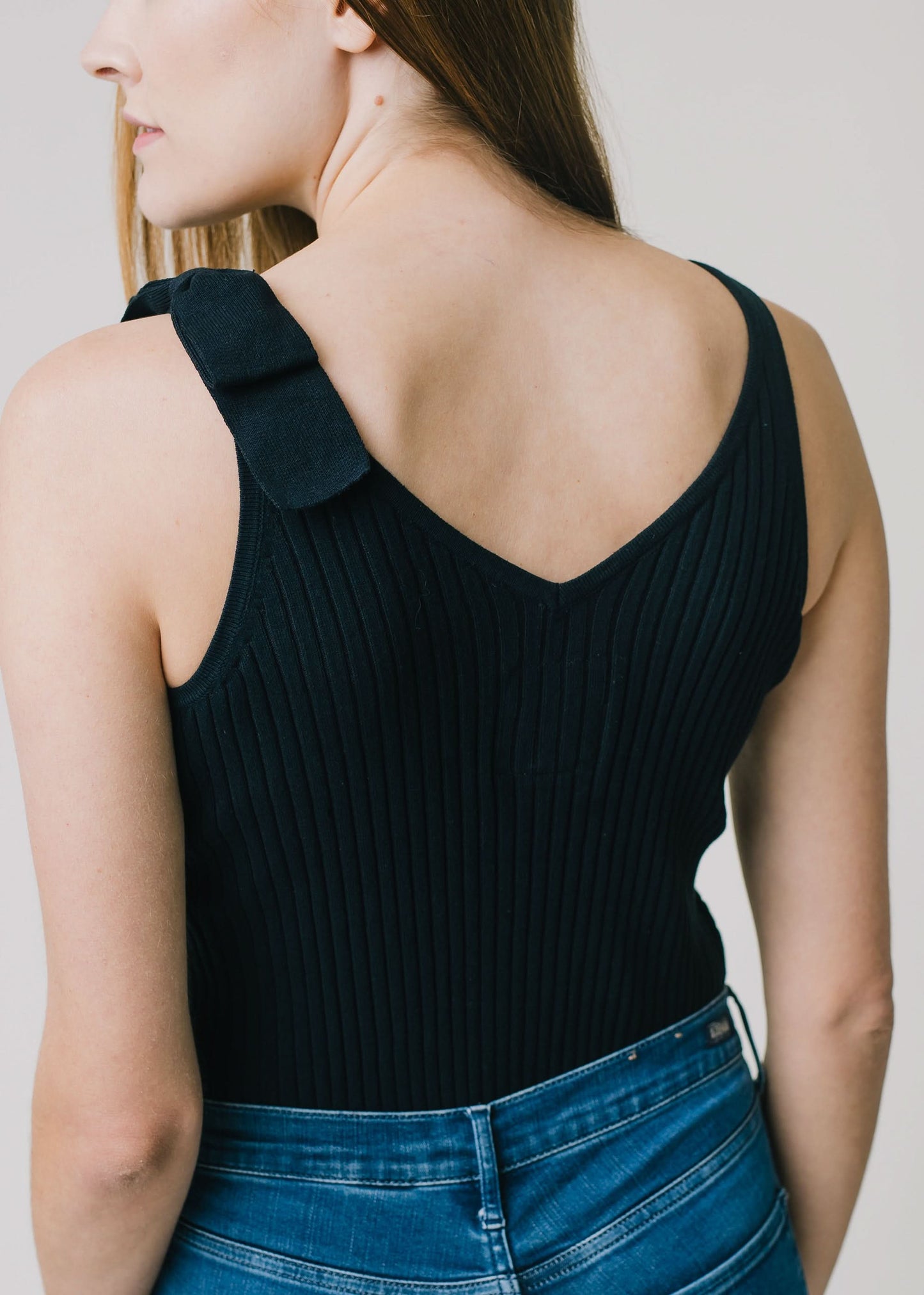 Women's V-Neck Rib Knit Tank with Bow