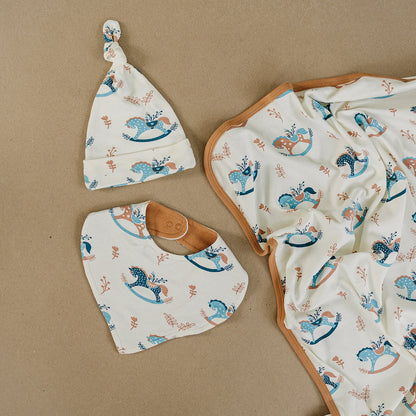 GOTS Certified Organic Cotton Baby Blanket - Rocking Horse