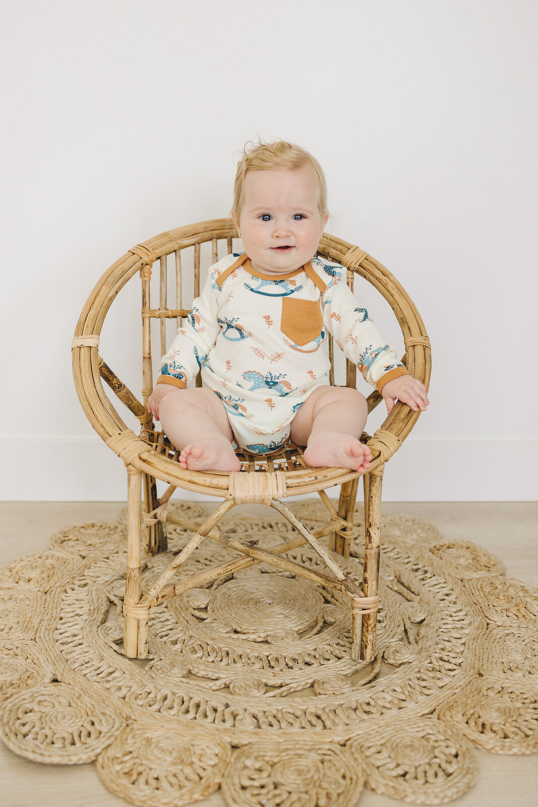 Organic Long Sleeve Baby Bodysuit - Rocking Horse