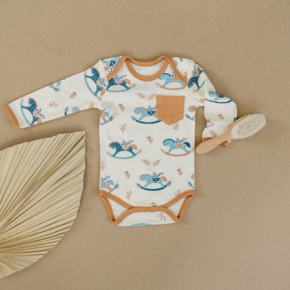 Organic Long Sleeve Baby Bodysuit - Rocking Horse