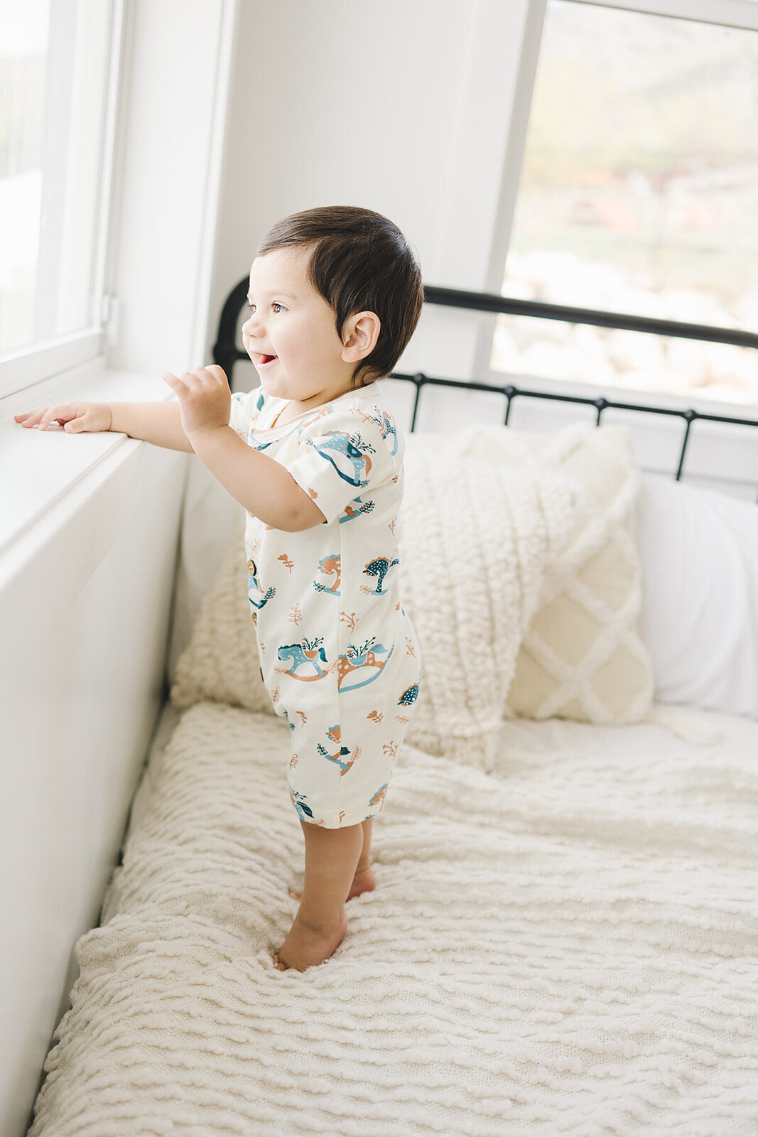 Organic Short Sleeve Baby Romper - Rocking Horse