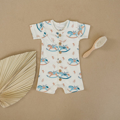 Organic Short Sleeve Baby Romper - Rocking Horse