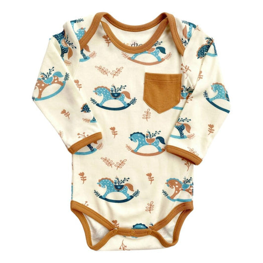 Organic Long Sleeve Baby Bodysuit - Rocking Horse