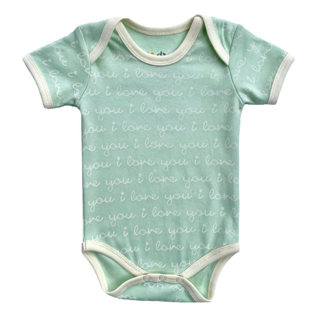 Organic Short Sleeve Baby Bodysuit - I Love You (Desert Green)