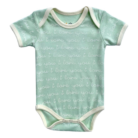 Organic Short Sleeve Baby Bodysuit - I Love You (Desert Green)