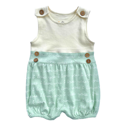 Organic Baby Bubble Romper - I Love You (Desert Green)