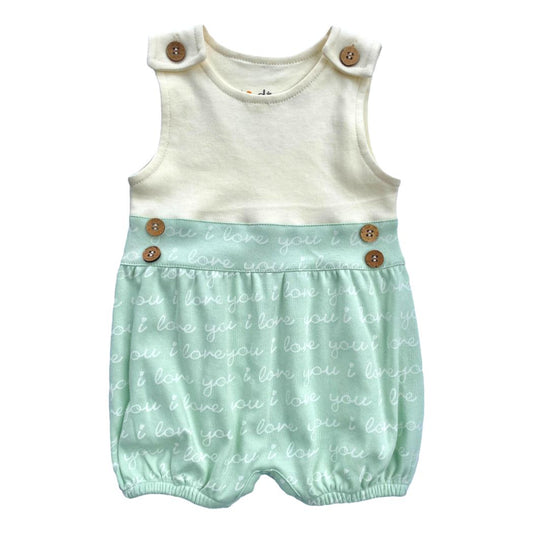 Organic Baby Bubble Romper - I Love You (Desert Green)