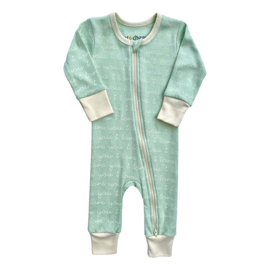Organic Baby Romper - I Love You (Desert Green)