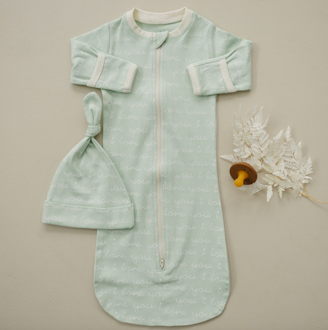 Organic Baby Sleepsack - I Love You (Desert Green)