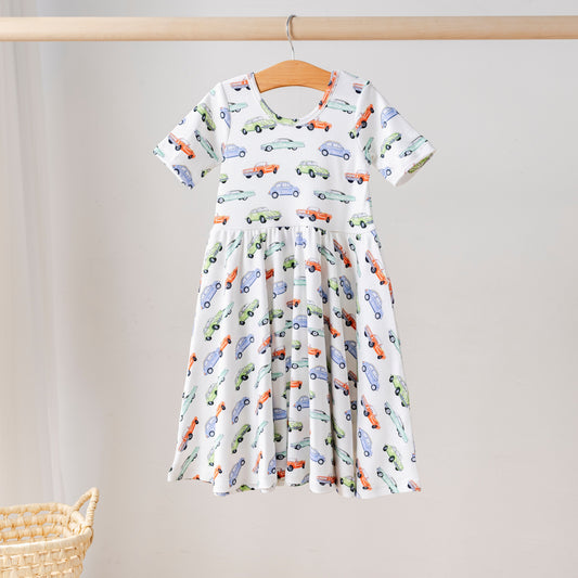 Girls Vintage Road Trip Organic Cotton Dress