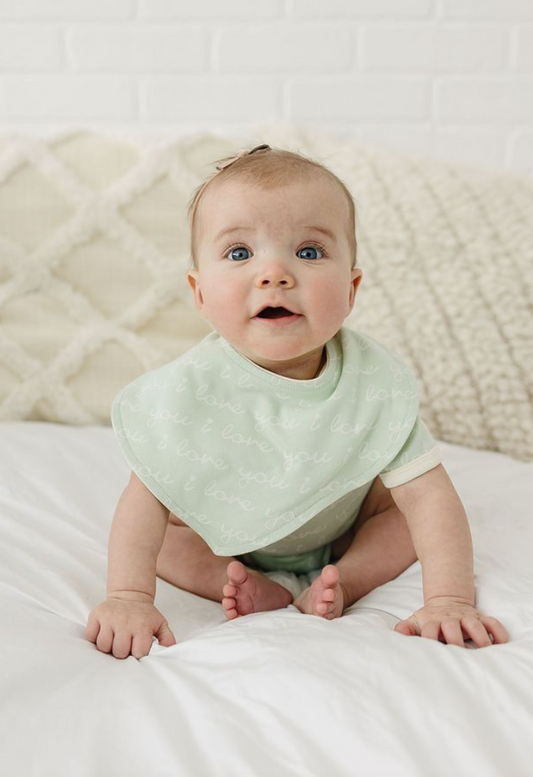 Organic Baby Bib - I Love You (Desert Green)