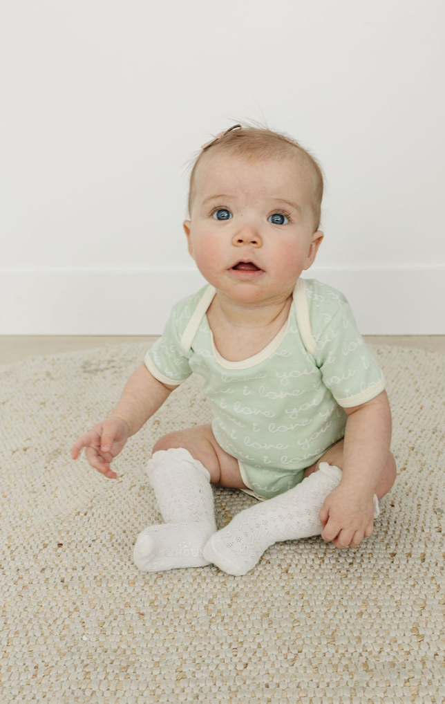 Organic Short Sleeve Baby Bodysuit - I Love You (Desert Green)